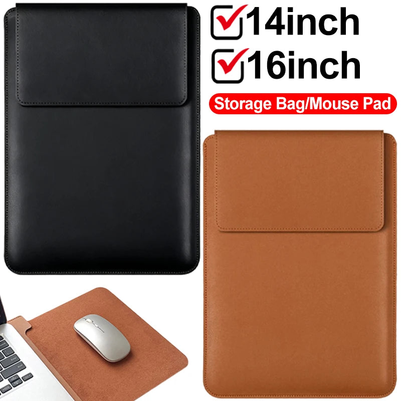 14-16 inch PU Leather Laptop Sleeve Bag Protective Case Cover Laptop Sleeve Case for MacBook Air 15 2023-2025 Pro 16 2021-2024.
