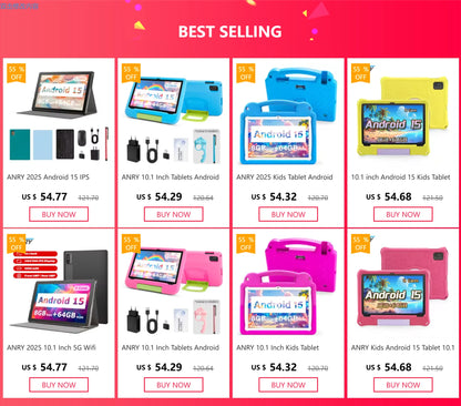 ANRY 2025 Android 15 IPS Display 10.1 Inch 8GB(4+4 Expand) RAM+64GB ROM Tablet 5000Mah Dual Camera 5GWifi A523 Octa-core Tablets.