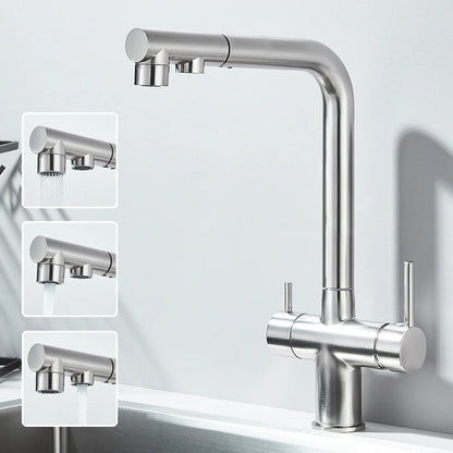 Filtered Kitchen Sink Faucet Pull Out Spray 360 Rotation Water Filter Tap Dual Sprayer Drinking Water Tap Vessel Sink Mixer