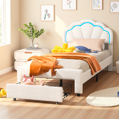 Rosahqnda gepolsterter Bettrahmen mit blumenförmigem Kopfteil, Bettrahmen, Einzelbett, Blütenblattbett, Jugendbett für Jungen und Mädchen