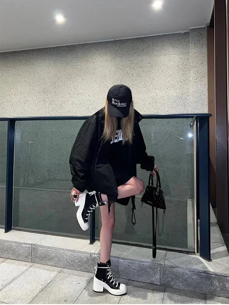 Women Platform Sneakers Luxury Brand  Women Boots Fashion Outdoor Skateboard Shoes Women High Top Canvas Sneaker Plus Size 36-42.