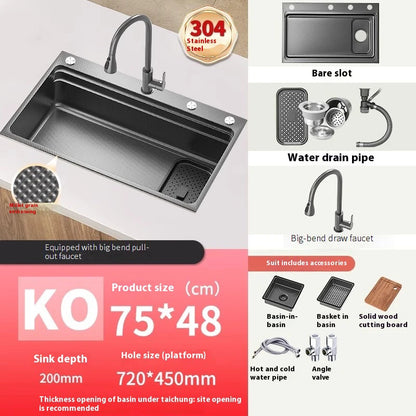 Stainless steel Kitchen Sink Thick Embossed Large Single Slot vegetable washbasin Dishwashing Sink Undermount Basin