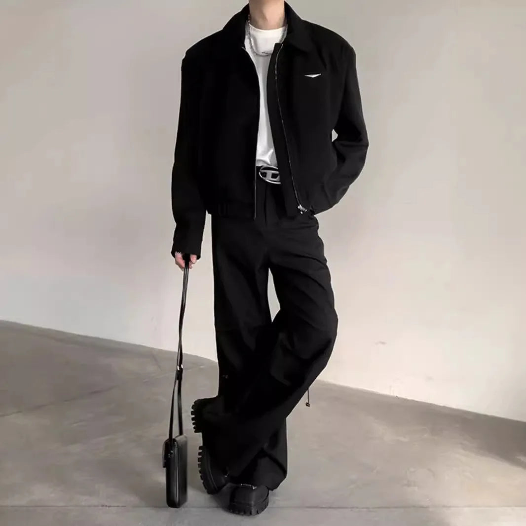 Short Jacket Men's Autumn Winter Handsome American Shoulder Pad Coat High-end Lapel Baseball Uniform.