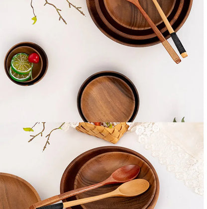 Natural Wood Hand-made Dinner PlatesUnbreakable Plate Sushi Dessert Fruit Bread Snack Tray Kitchen Bar Tableware Home Decoration.