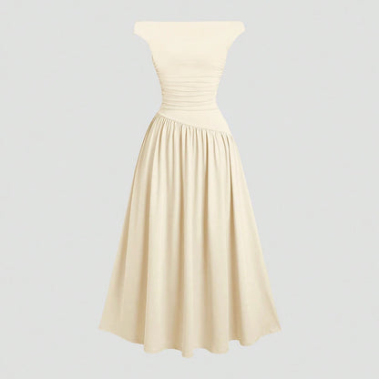 Mia Muse Kleider Sommer Französisch Einfarbig Asymmetrische Falten Ärmellose One-Shoulder Drapierte Midi Basics Kleider Für Frauen