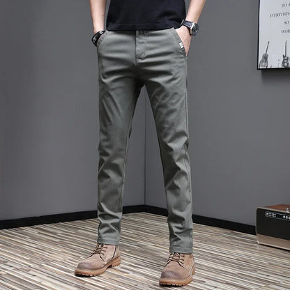 2024 Spring Summer Men's Casual Pants 97.8% Cotton Business Korean Fashion Slim Fit Stretch Gray Black Khaki Trousers Male Pant.
