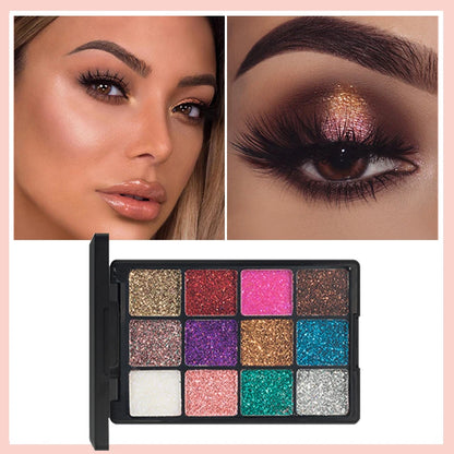 12-Color Glitter Eyeshadow Palette- Highly Pigmented,Long-Lasting Diamond Metal and Matte Shades for a Dazzling Eye Makeup Look.