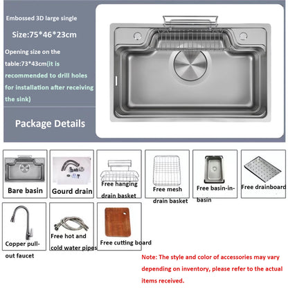 Japanese 3D Flat Large Single Slot Little millet grain Nano 304 Stainless Steel Kitchen Sink Wash Basin Dish Basin for Household