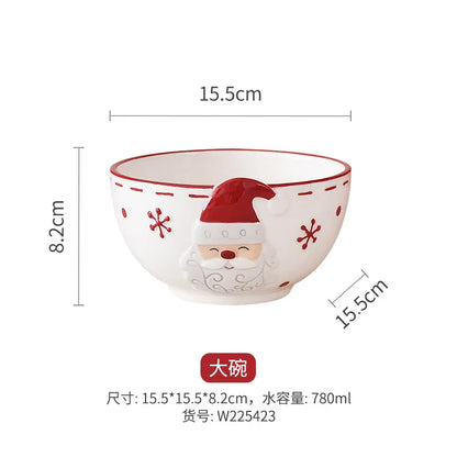 Nordic Stitching Santa Claus Dishes Plates Tableware Set Embossed Sealed Jar Seasoning Jar Western Ceramic Flat Plate Cup