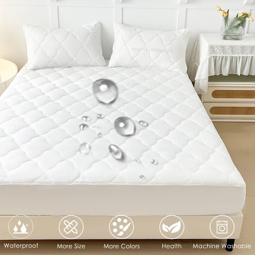 Waterproof Fitted Bed Sheets, Mattress Pads Soft Microfiber Breathable Bedspreads Cover Protector for Single/Double/King/Queen.