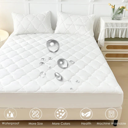 Waterproof Fitted Bed Sheets, Mattress Pads Soft Microfiber Breathable Bedspreads Cover Protector for Single/Double/King/Queen.