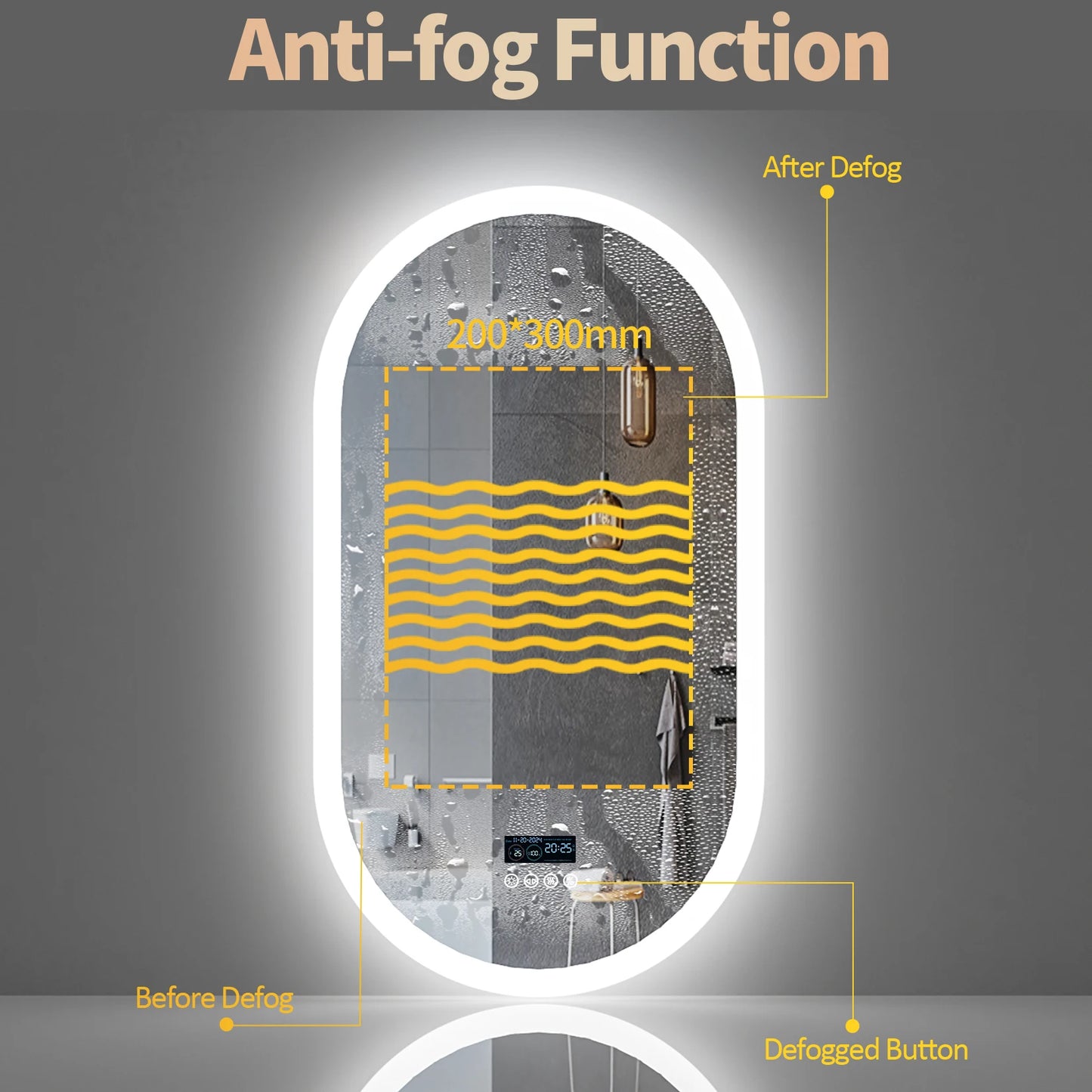 LUVODI 20 x 32 Zoll beleuchteter Bluetooth-Badezimmerspiegel mit Hintergrundbeleuchtung, beleuchteter, dimmbarer Kosmetikspiegel mit Zeitumsanzeige, Antibeschlag