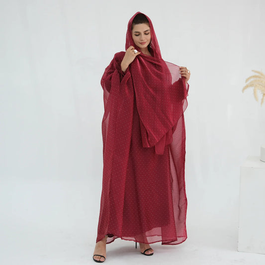 Eid 2 Piece Muslim Woman Set Diamonds Butterfly Abaya with Matching Inner Dress Dubai Luxury Kebaya Caftan Marocain Islam Outfit.