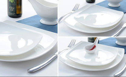 10.5 inch, bone china square dish, white ceramic plate for steak / soup, buffet serving trays, novalty dinner plate, rectangle.