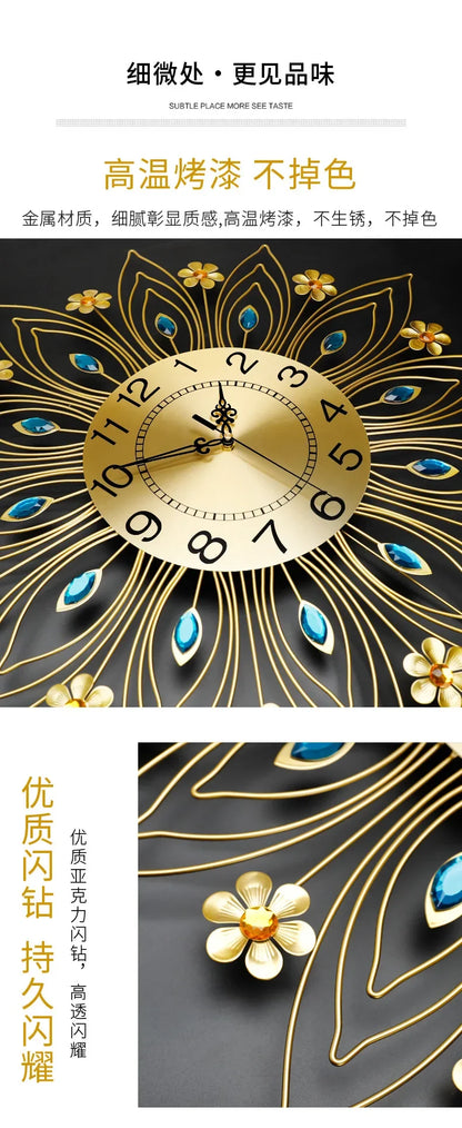 2024 heiß verkaufen Licht Luxus Eisen Kunst Atmosphäre High-End einfache Pfau Wanduhr Mode Wohnzimmer Uhr nach Hause Wandbehang
