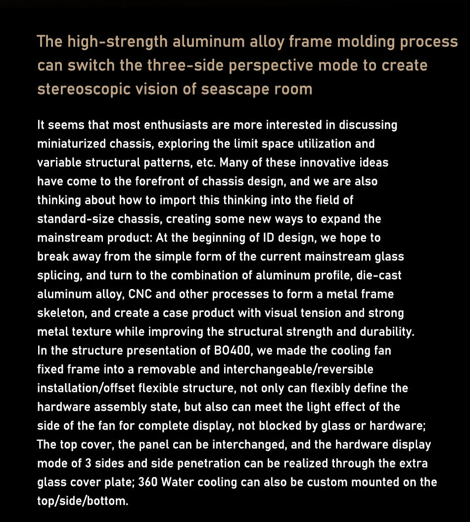 JONSBO BO400 ATX Desktop Case Aluminum Side View Sea View Room Chassis Supports 360 Water-cooled 10 Fan Positions.