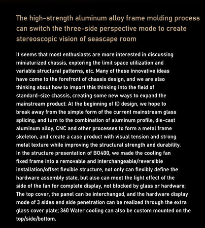 JONSBO BO400 ATX Desktop Case Aluminum Side View Sea View Room Chassis Supports 360 Water-cooled 10 Fan Positions.