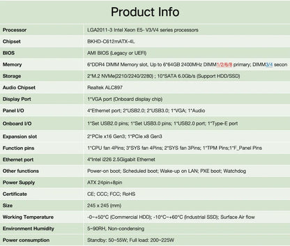 C612 Nas Motherboard DIY Kit E5 2680/2673/2686/2697A V4 CPU 32/64/96/128GB DDR4 Virtual Machine Routers 4x2.5GE 10xSATA Raid.