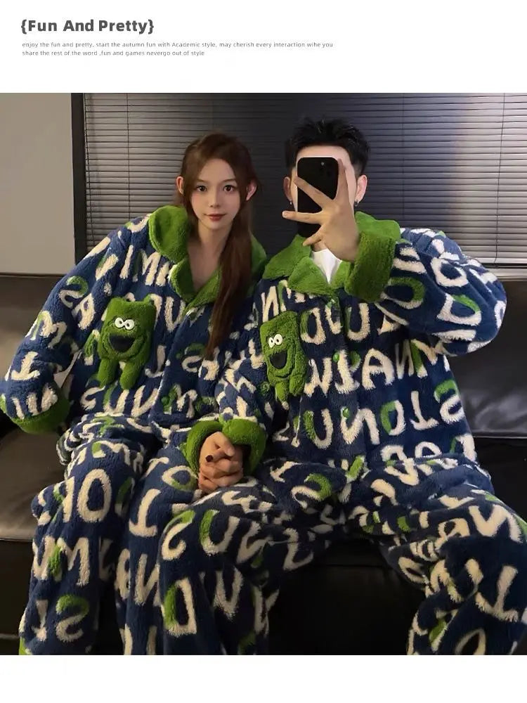 Winter Fleece-gefüttert Verdickte Korallen Fleece Pyjamas Für Männer Lange Plüsch Geeignet Für Oberbekleidung Hause Tragen Paar Pyjamas Set für.