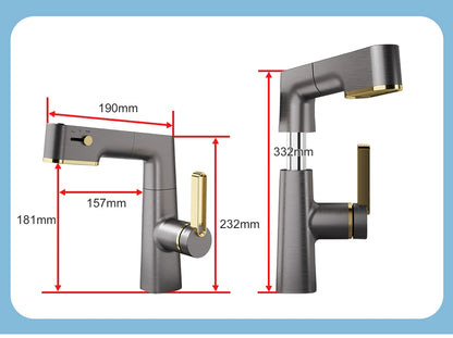 VGX Multifunctional Bathroom Faucets Pull Out Basin Mixer Sink Faucet Gourmet LED Display Tap 360° Tapware Crane Brass Chrome