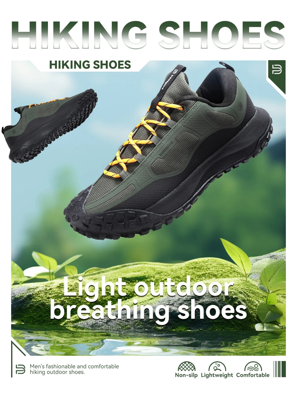 Baasploa Wanderschuhe Herren Outdoor Wasserdicht Camping Beständig Rutschfeste Turnschuhe Männlich Lässig Leichte Schnür-Wanderschuhe