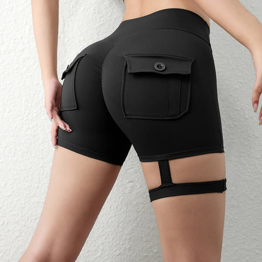 New Workout Fitness Training High Waist Scrunch Butt Seamless Sports Yoga Biker Shorts With Pocket For Women.