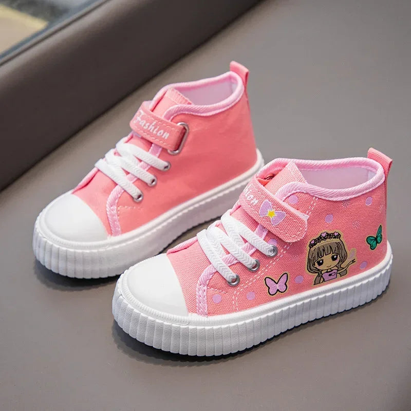 Children High top Canvas Sports Shoes Girls Lightweight Running Board Shoes New Kids Soft Bottom Non Slip Breathable Sneakers.