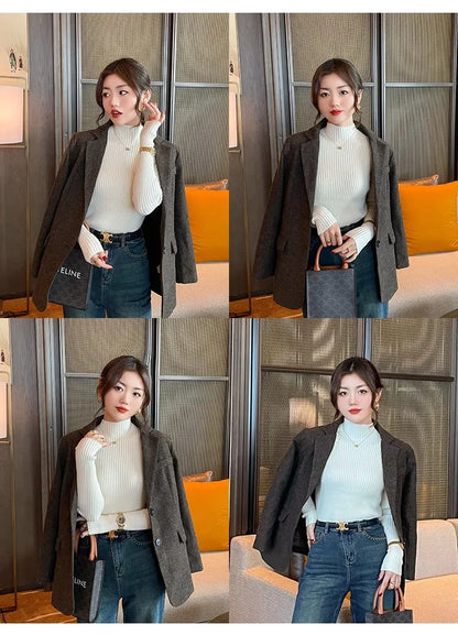 Women Long Sleeve Casual Turtleneck Warm Basic Sweater Chic Autumn Winter 2025 Pullovers Knit Jumpers Solid Color Slim Tops