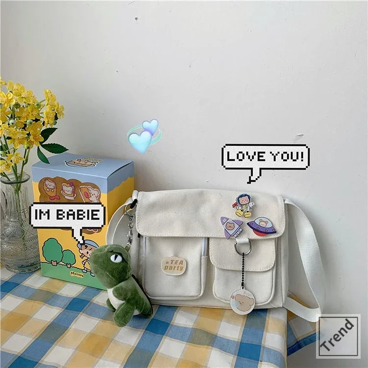 Cute Canvas Bag Wild Student Women Handbags Shoulder Bag Female Japanese Harajuku Diagonal Crossbody Bags for Girl Pouch Bolsas.