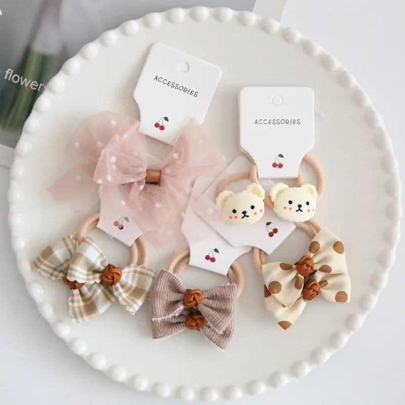 10Pcs/Lot, Elastic Hair Bow Clips for Children, Children's Headwear Hair Accessories for girls, Cute Hair ties, Lovely Hair Rope