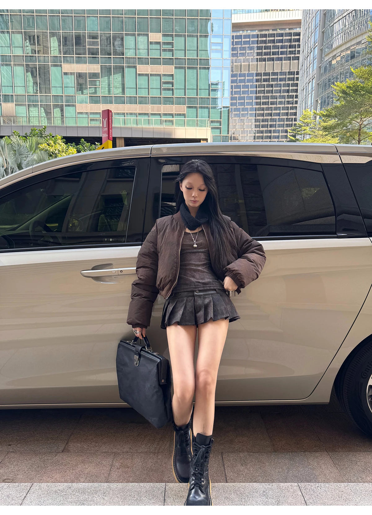 Lautaro Spring Summer Cool Washed Distressed Soft Pu Leather Mini Pleated Skirt Women High Waist Belt Luxury Designer Clothes.