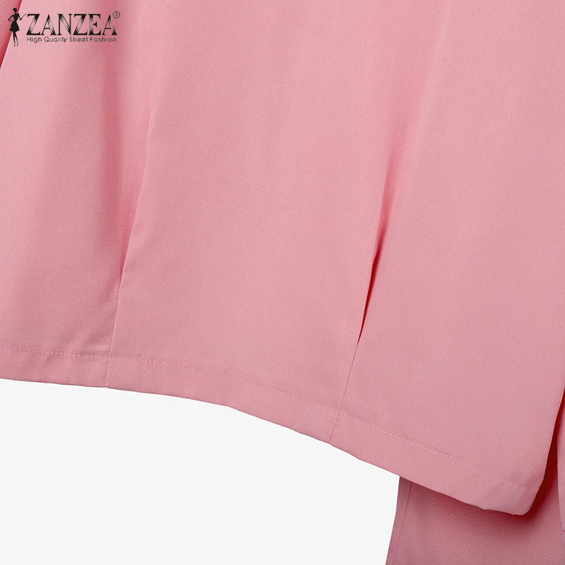 ZANZEA 2025 Women Autumn Matching Sets Solid Outfits Vintage Casual O Neck Long Sleeve Tops Pant Sets Fashion OL Work Tracksuit