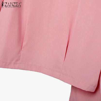 ZANZEA 2025 Women Autumn Matching Sets Solid Outfits Vintage Casual O Neck Long Sleeve Tops Pant Sets Fashion OL Work Tracksuit