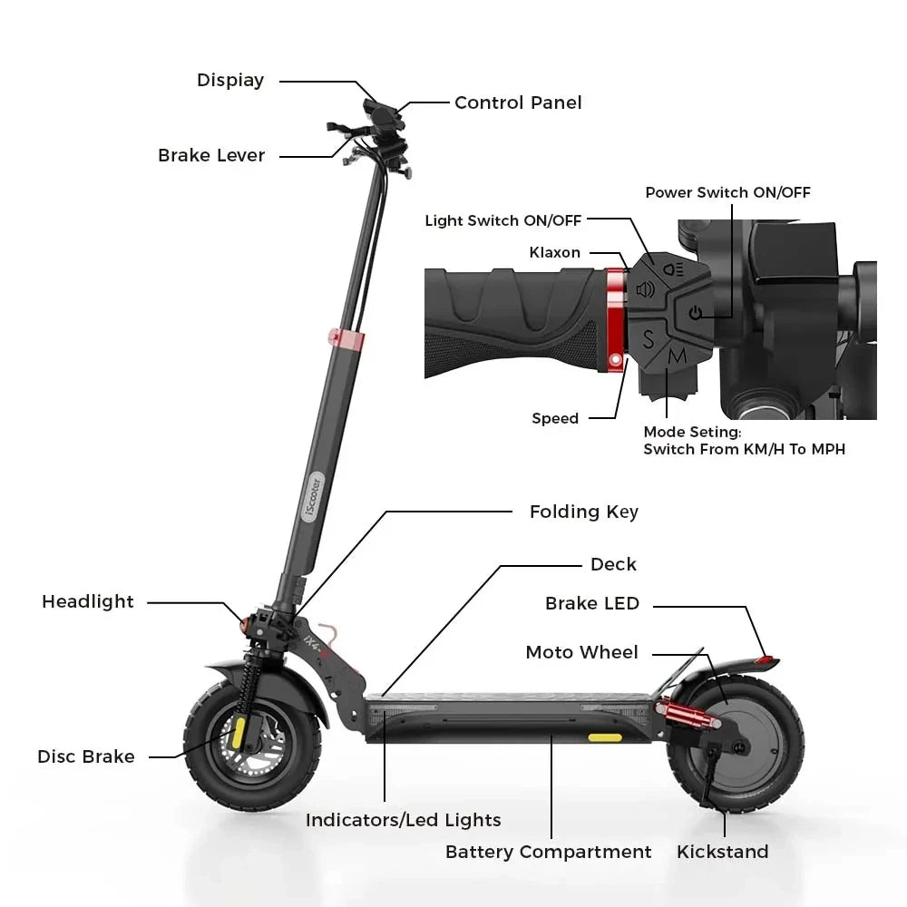 iScooter ix4 Foldable Adult Electric Scooter E-Scooter 45 KM/H Electric Kick Scooter 800W Skateboards 48V 15Ah Kickboard