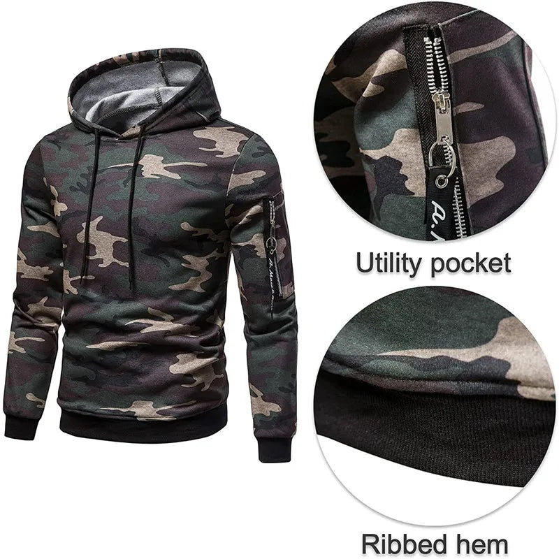 Men's Sportswear Set Two-piece Casual Jogging Warm Breathable Fitness Sportswear Set Military Tactical Hoodie + Trousers.