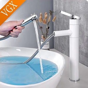 VGX Purified Bathroom Faucets Pull Out Water Filter Tap White Basin Mixer Sink Faucet Gourmet LED Display Brass Tapware Crane