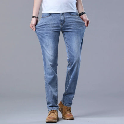 Spring Men's Light Blue Slim Jeans Stylish Casual Stretch Fabric Denim Pants Classic Trousers Smoke Gray.