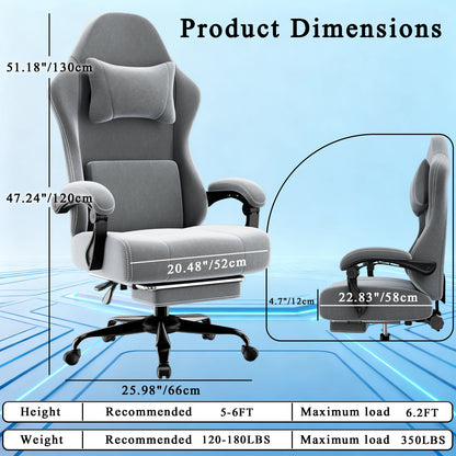 Ergonomischer elektronischer Gaming-Stuhl mit Massagefunktion, verstellbarer Lordosenstütze und Fußpedalen, Computer aus atmungsaktivem Stoff