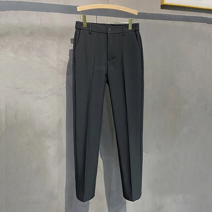 2025 Autumn Winter Men's Casual Pants Suit Pant Slim Fit Work Elastic Waist Jogging Business Trousers Male Black Plus Size 40 42