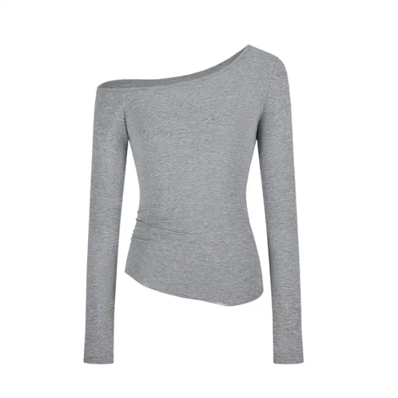 Vintage Solid Off Shoulder T Shirt Women Autumn Sexy Slash Neck tshirts Cotton Long Sleeve Chic Irregula Streetwear Slim Top Y2k