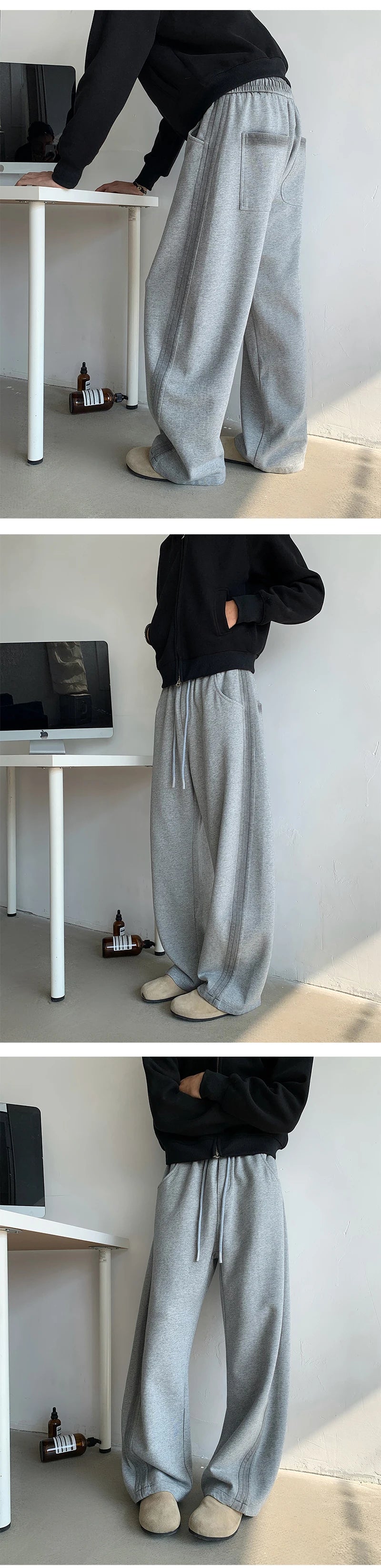 New Men's Casual Pants Side Striped Wide Leg Outdoor sports pants Straight Sweatpants Neutral High-quality Long Baggy Trousers.