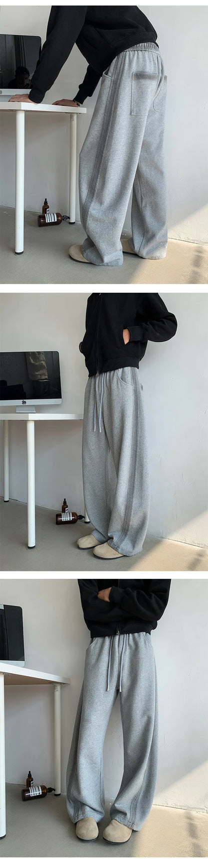 New Men's Casual Pants Side Striped Wide Leg Outdoor sports pants Straight Sweatpants Neutral High-quality Long Baggy Trousers.