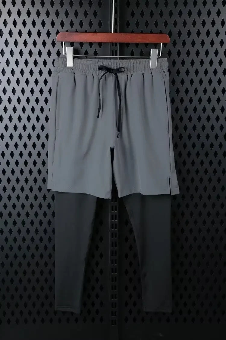 Zweiteilige Illusion Herren-Sporthose, schnell trocknend, elastisch, Basketball-Trainingshose, Sommer, dünn, Fitness, Laufen, Freizeithose.