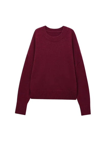 TRZA-Damen Soft Touch Übergroßer Strickpullover, O-Ausschnitt, lange Ärmel, weibliche Pullover, schicke Tops, Mode