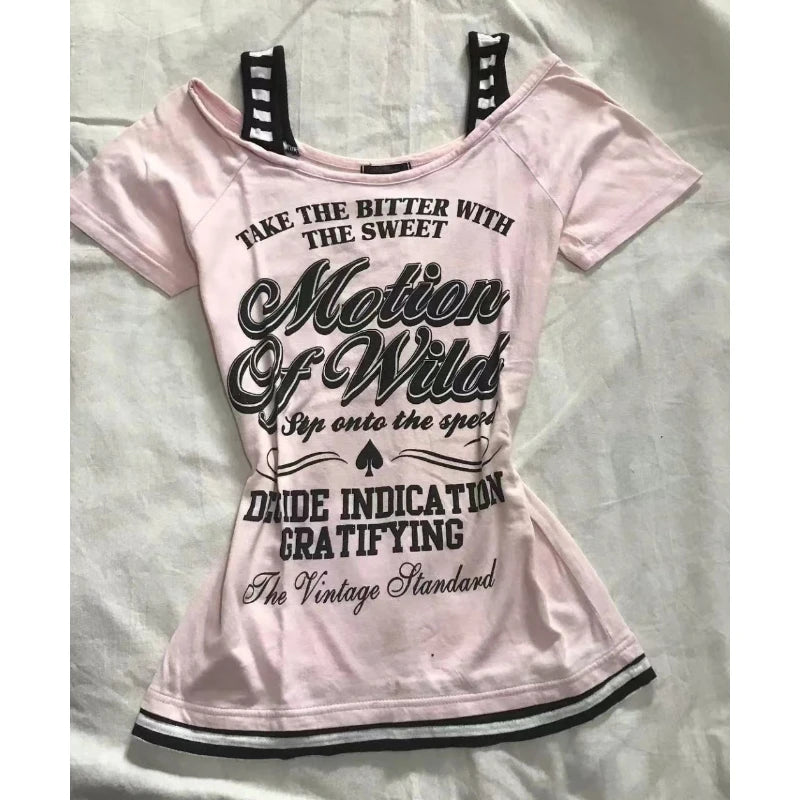 2025 Ropa Mujer Summer Tshirts for Women V-neck Short Sleeve Tunic Camisetas Pink Print Tees Crop Tops Casual Chic Y2k T-shirt.