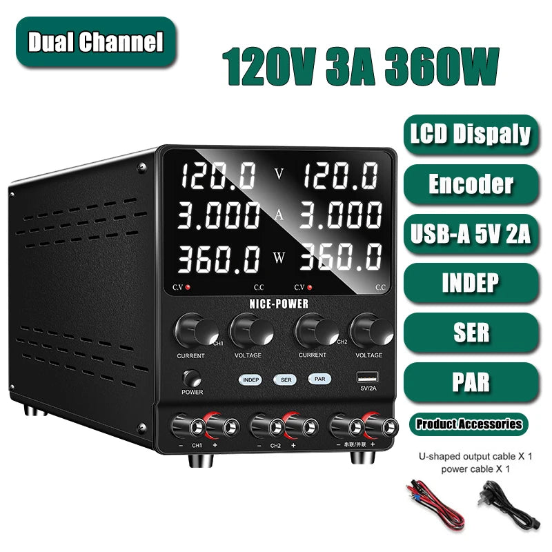 4 in 1 Lab Dual Power Supply 3 Model PAR/SER/INDEP Adjustable Power Source 30V 10A 60V 5A Voltage Stabilizer Switching USB 5V 2A.
