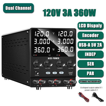 4 in 1 Lab Dual Power Supply 3 Model PAR/SER/INDEP Adjustable Power Source 30V 10A 60V 5A Voltage Stabilizer Switching USB 5V 2A.