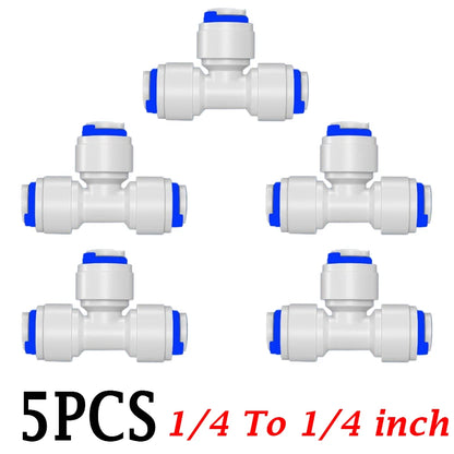5PCS 3/8" Ball Valve Tees 1/4" OD Elbow Quick Connect Push In to Connect for RO Water Reverse Osmosis System Water Tube Fitting