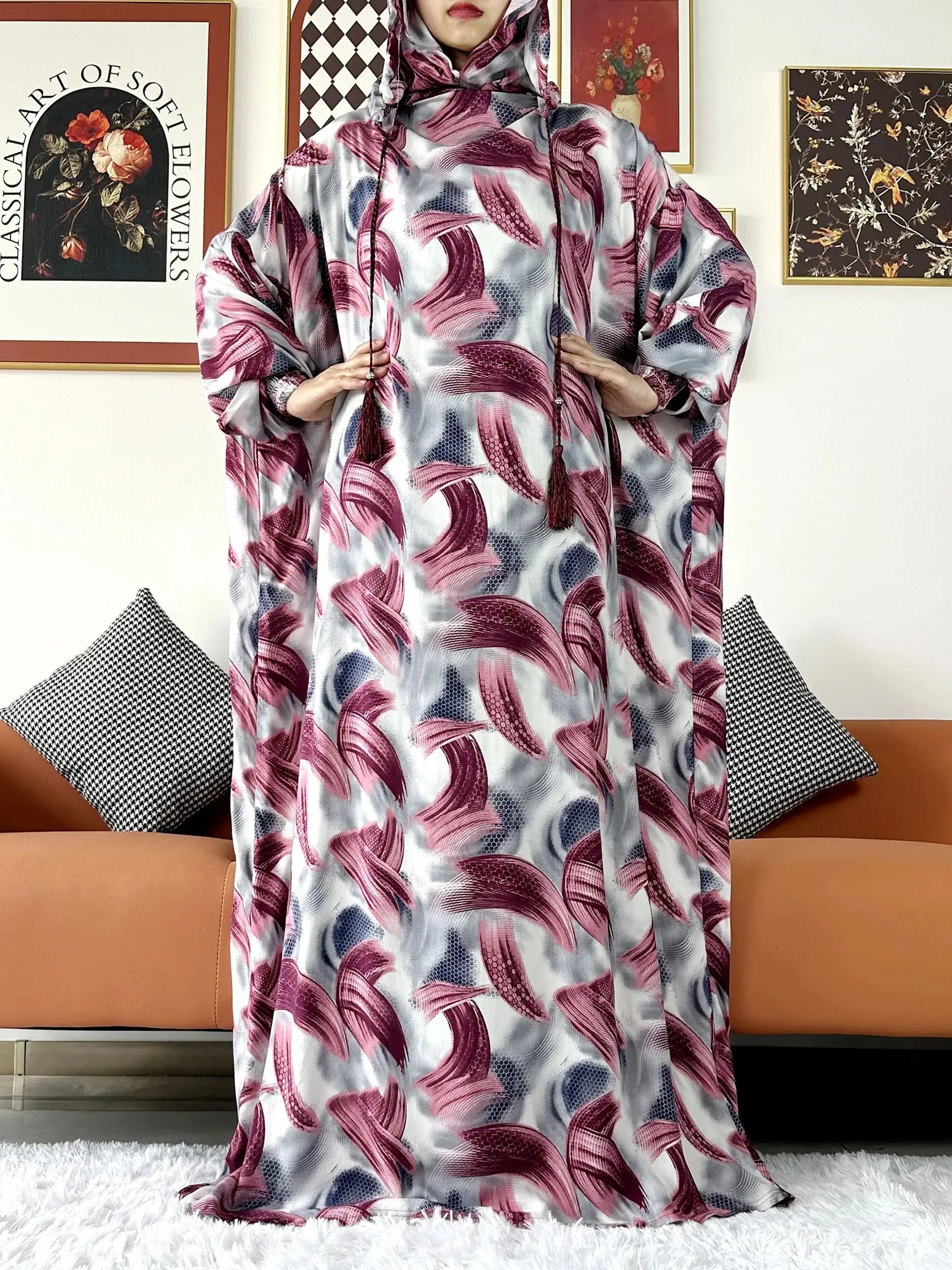 Promotion New Two Hat Women Abaya With Hooded Floral Casual Long Sleeve Abaya Tassel Muslim Saudi Prayer Kaftan Oriental Robes.