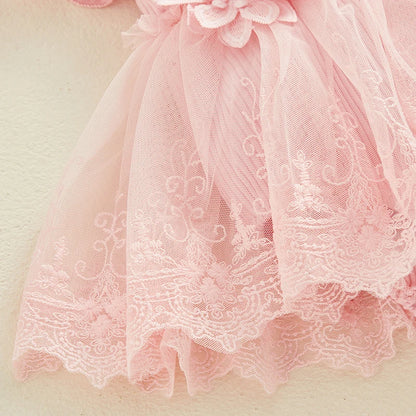 Visgogo Neugeborenen Baby Stram pler Kleid 2 Stück Outfits Mesh Spitze Patchwork Rüschen Bodysuit und Stirnband süße Sommerkleid ung
